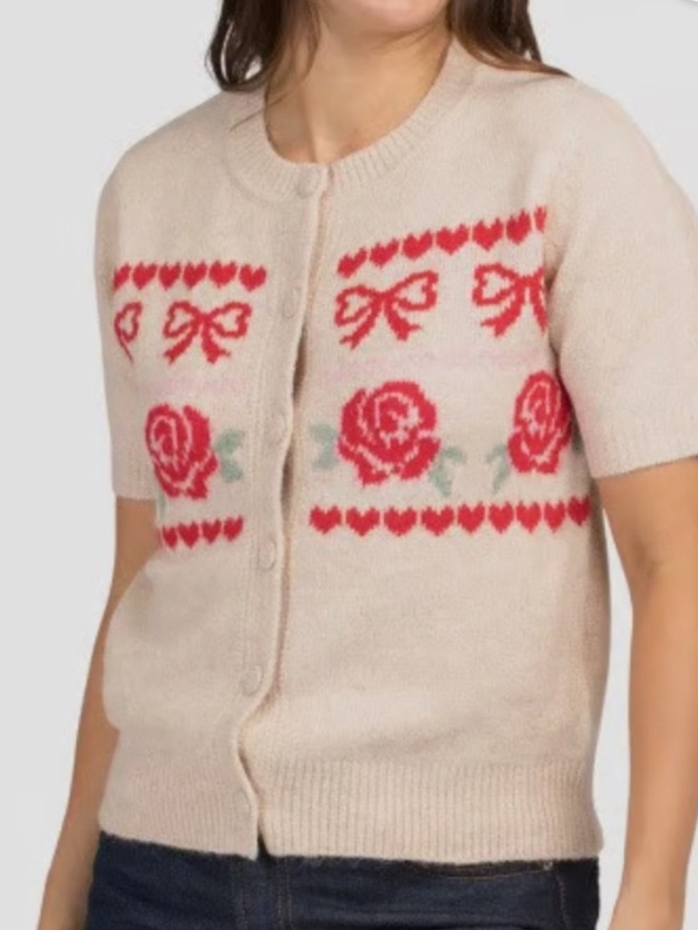 NWT Cupcakes and Cashmere Whimsical  cream bow and Floral Cardigan in size small - Picture 2 of 8